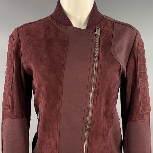 THEORY Size M Burgundy Viscose Blend Lambskin Zip Up Jacket - Picture 2 of 9